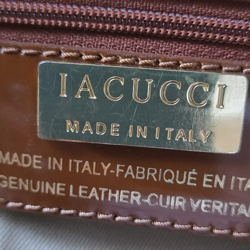 IACUCCI Italy Leather Leopard Haircalf Satchel Bag Brown Gold Hardware